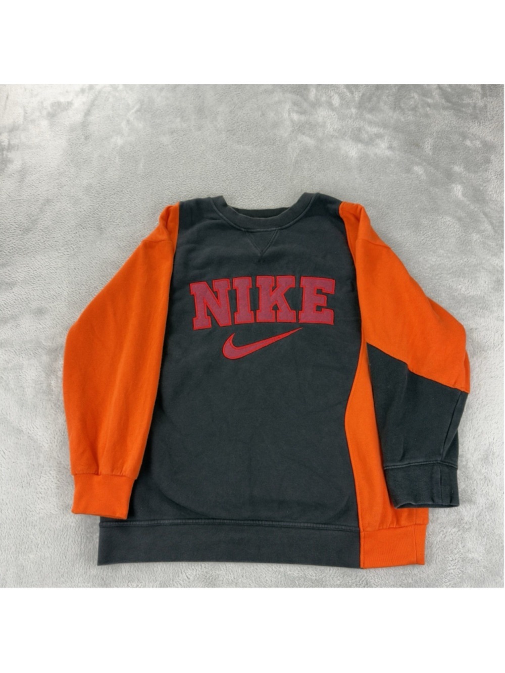 Vintage Nike Men's Size Medium Reworked Orange/Blk Retro Fleece Crewneck Sweater